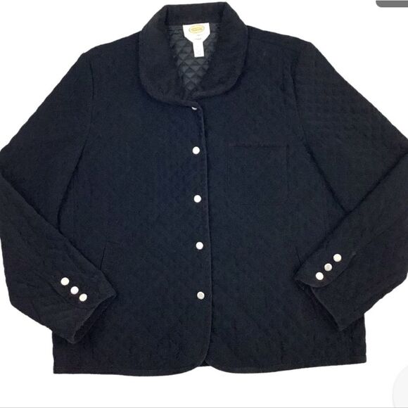 Talbots Black Stretch Snap Button Quilted Barn Jacket Size Medium - Picture 1 of 9
